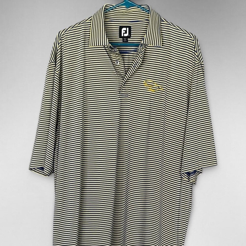 FootJoy FJ Golf Polo Shirt Mens XL Blue Yellow Striped Performance Polo